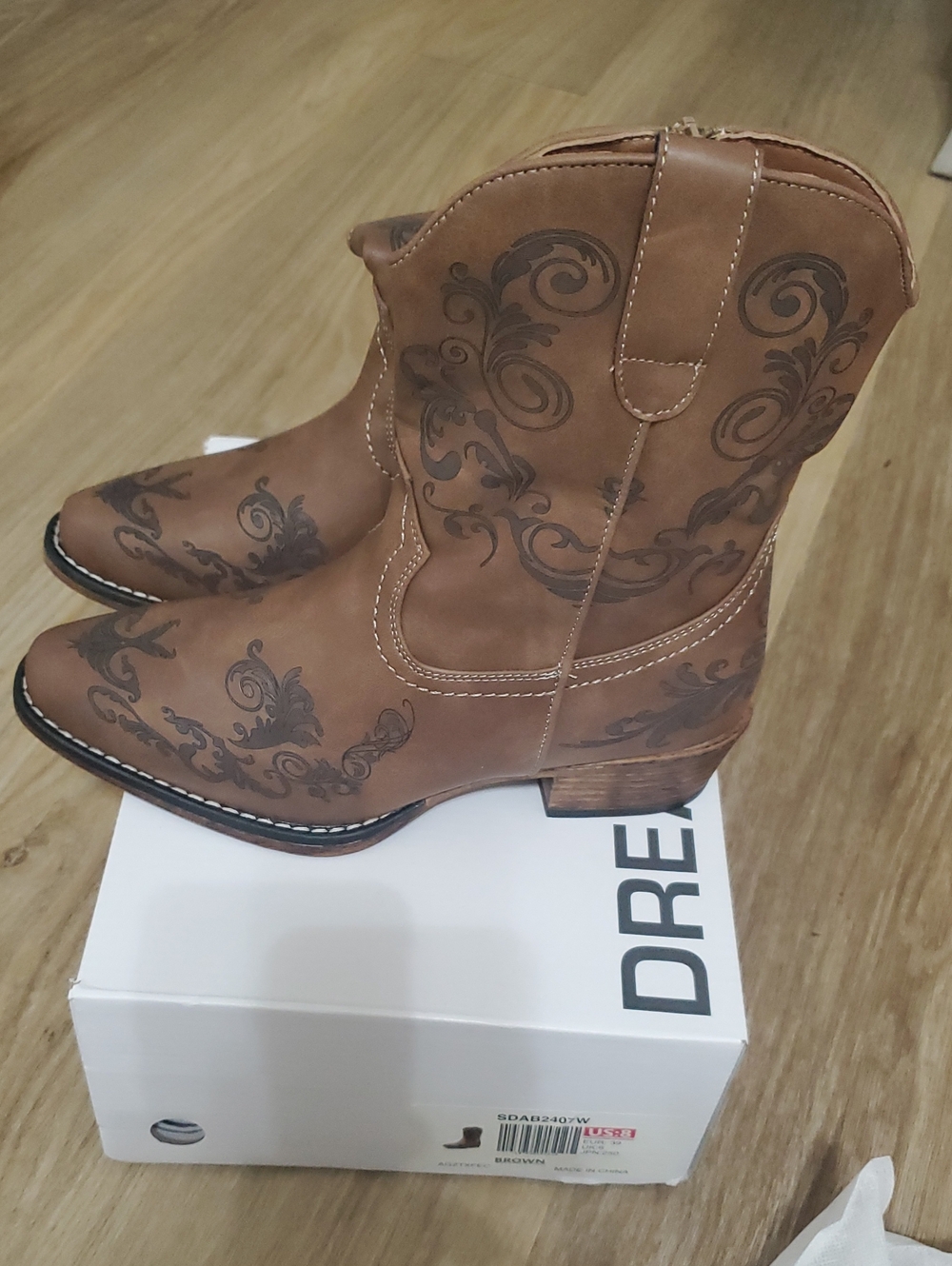 Women's Brown Western Embroidered Mid-Calf Boots, New